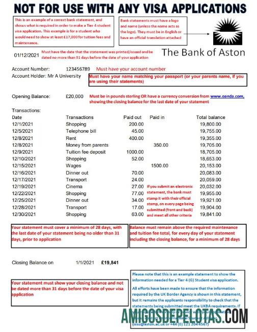 em branco Reino Unido Modelo de extrato bancário do Bank Of Aston em formato Excel e PDF